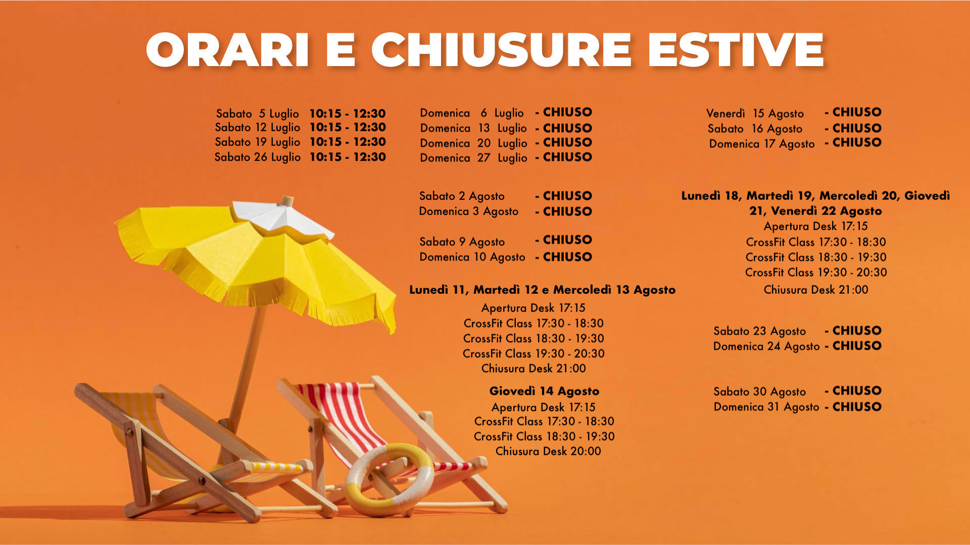 ORARI E CHIUSURE ESTIVE
